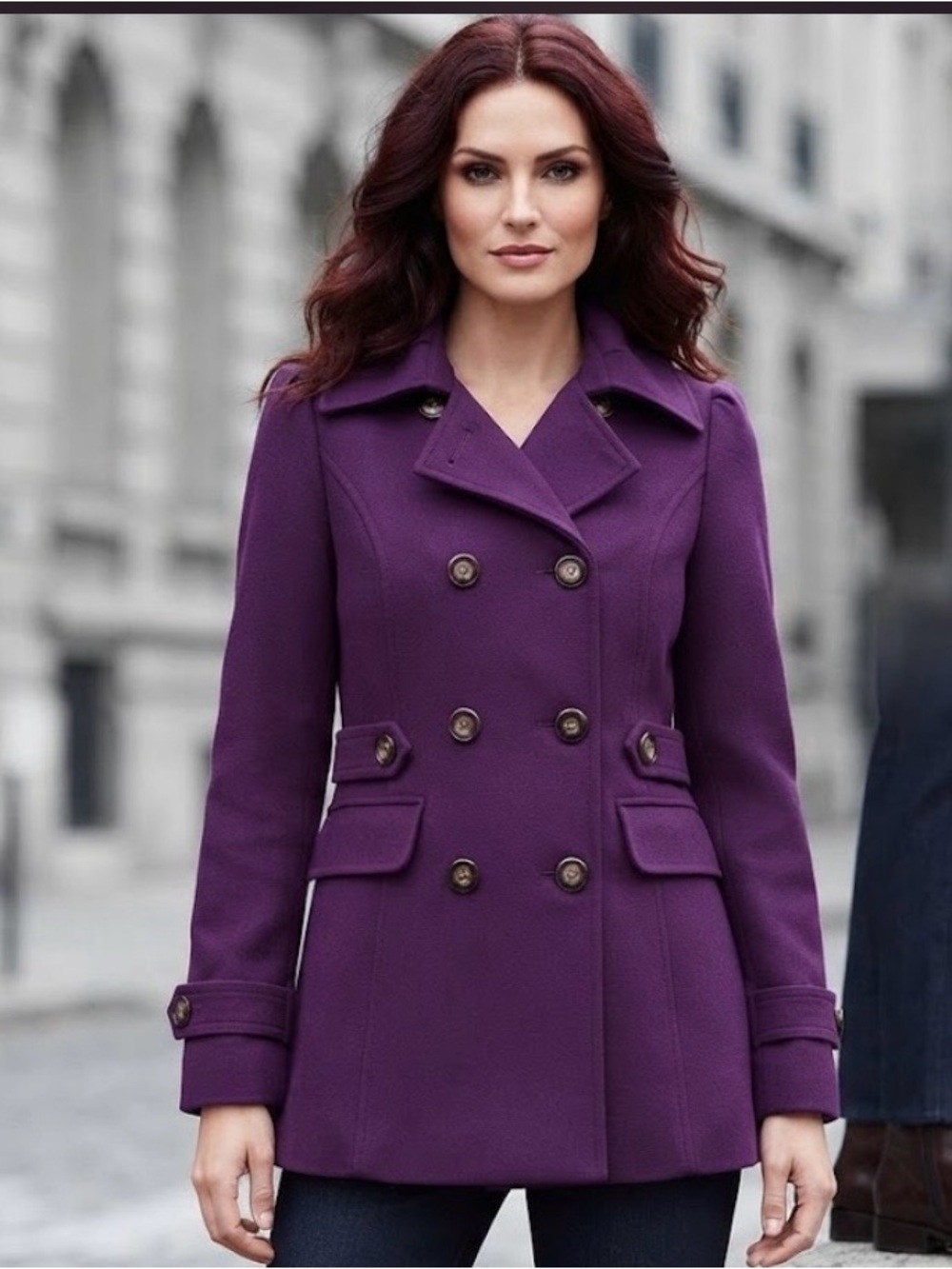 Pink envelope Women's Purple Double-Breasted Pea Coat - Tailored Winter Jacket